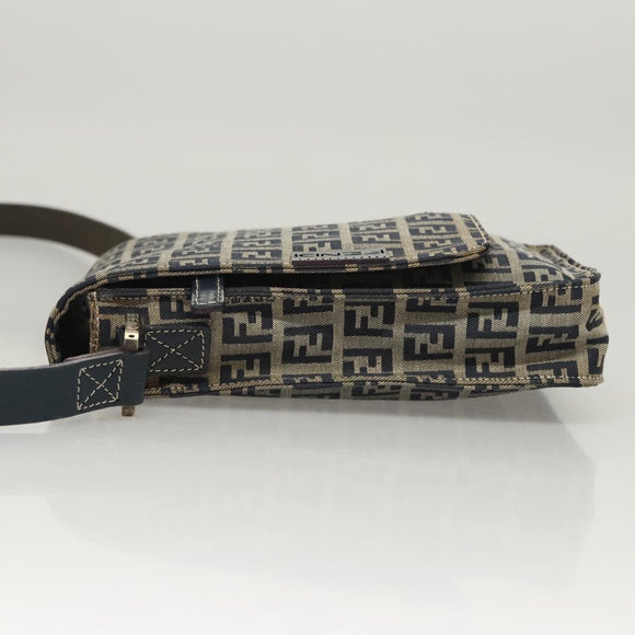 FENDI Zucchino Canvas Shoulder Bag Navy Gold Auth 126273