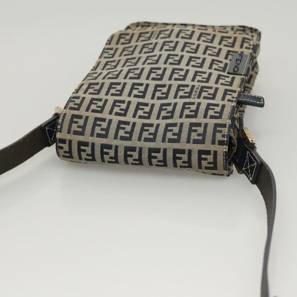 FENDI Zucchino Canvas Shoulder Bag Navy Gold Auth 126273