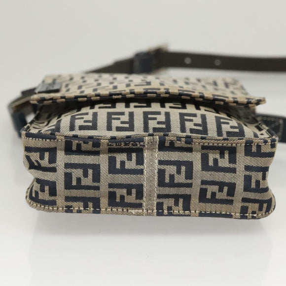 FENDI Zucchino Canvas Shoulder Bag Navy Gold Auth 126273