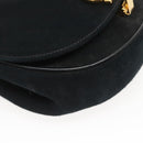 Salvatore Ferragamo Chain Gancini Shoulder Bag Suede Black Gold Auth 126274-14