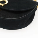 Salvatore Ferragamo Chain Gancini Shoulder Bag Suede Black Gold Auth 126274-15