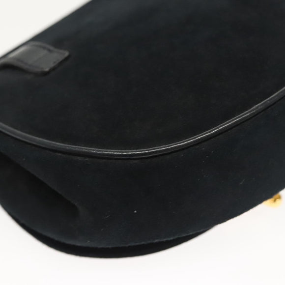 Salvatore Ferragamo Chain Gancini Shoulder Bag Suede Black Gold Auth 126274