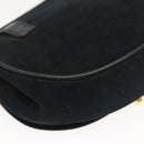 Salvatore Ferragamo Chain Gancini Shoulder Bag Suede Black Gold Auth 126274-16