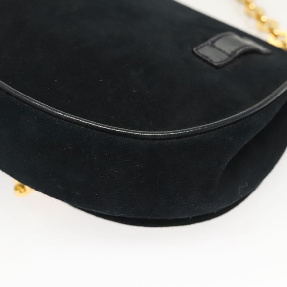 Salvatore Ferragamo Chain Gancini Shoulder Bag Suede Black Gold Auth 126274