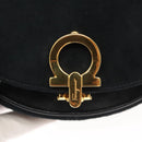 Salvatore Ferragamo Chain Gancini Shoulder Bag Suede Black Gold Auth 126274-14
