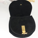 Salvatore Ferragamo Chain Gancini Shoulder Bag Suede Black Gold Auth 126274-9