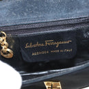 Salvatore Ferragamo Chain Gancini Shoulder Bag Suede Black Gold Auth 126274-17