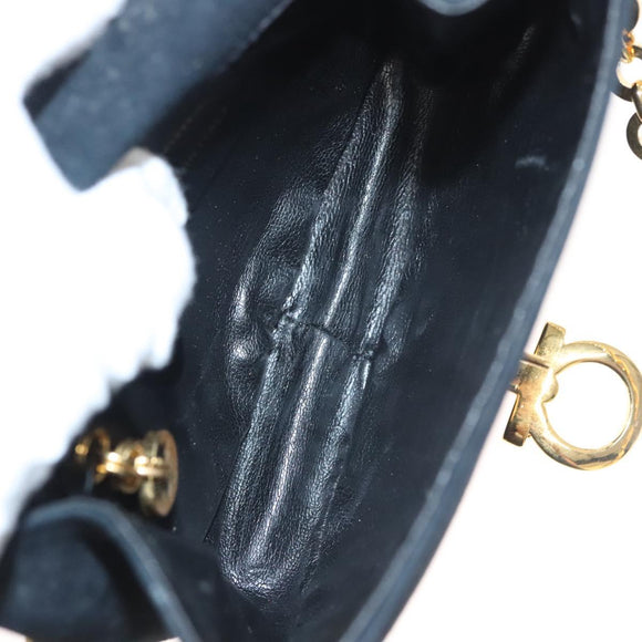 Salvatore Ferragamo Chain Gancini Shoulder Bag Suede Black Gold Auth 126274