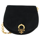 Salvatore Ferragamo Chain Gancini Shoulder Bag Suede Black Gold Auth 126274-2