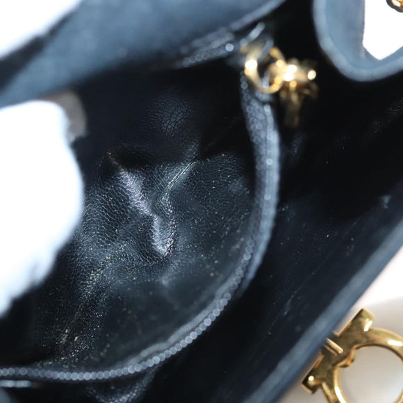 Salvatore Ferragamo Chain Gancini Shoulder Bag Suede Black Gold Auth 126274