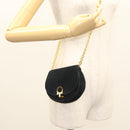 Salvatore Ferragamo Chain Gancini Shoulder Bag Suede Black Gold Auth 126274-23