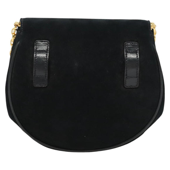 Salvatore Ferragamo Chain Gancini Shoulder Bag Suede Black Gold Auth 126274