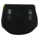 Salvatore Ferragamo Chain Gancini Shoulder Bag Suede Black Gold Auth 126274-2