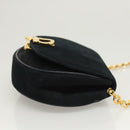 Salvatore Ferragamo Chain Gancini Shoulder Bag Suede Black Gold Auth 126274-4