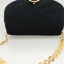 Salvatore Ferragamo Chain Gancini Shoulder Bag Suede Black Gold Auth 126274-6