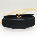 Salvatore Ferragamo Chain Gancini Shoulder Bag Suede Black Gold Auth 126274-9