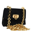Salvatore Ferragamo Gancini Accessory Pouch Suede Black Gold Auth 126275-1