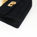 Salvatore Ferragamo Gancini Accessory Pouch Suede Black Gold Auth 126275-10
