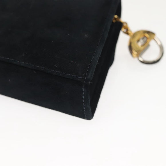 Salvatore Ferragamo Gancini Accessory Pouch Suede Black Gold Auth 126275