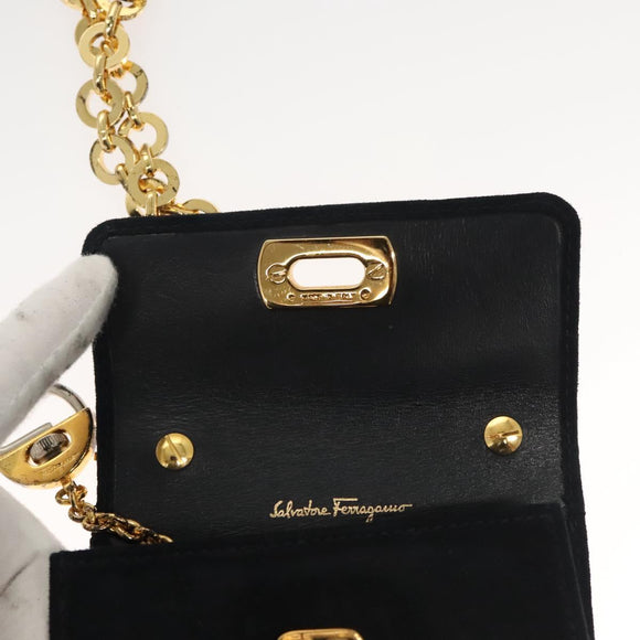 Salvatore Ferragamo Gancini Accessory Pouch Suede Black Gold Auth 126275