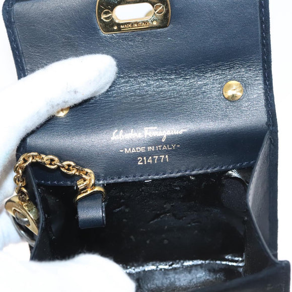 Salvatore Ferragamo Gancini Accessory Pouch Suede Black Gold Auth 126275