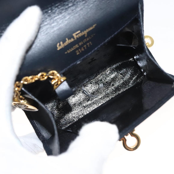 Salvatore Ferragamo Gancini Accessory Pouch Suede Black Gold Auth 126275