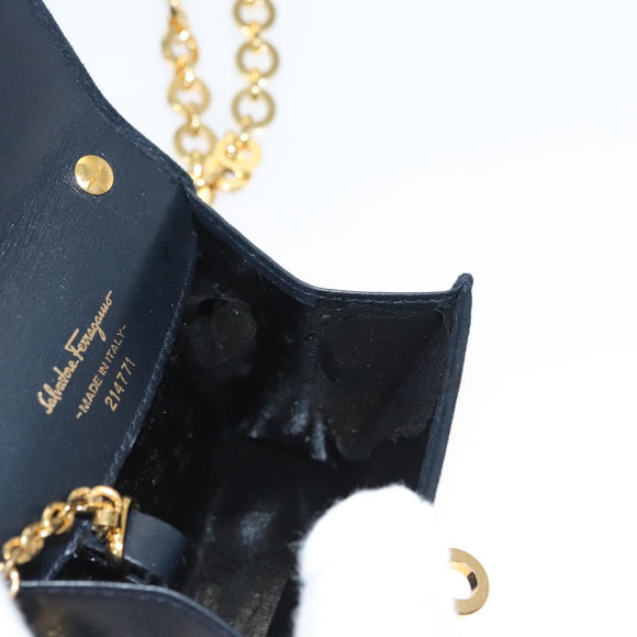 Salvatore Ferragamo Gancini Accessory Pouch Suede Black Gold Auth 126275