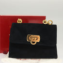 Salvatore Ferragamo Gancini Accessory Pouch Suede Black Gold Auth 126275-22