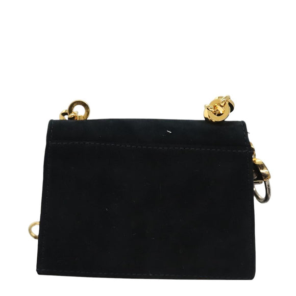Salvatore Ferragamo Gancini Accessory Pouch Suede Black Gold Auth 126275