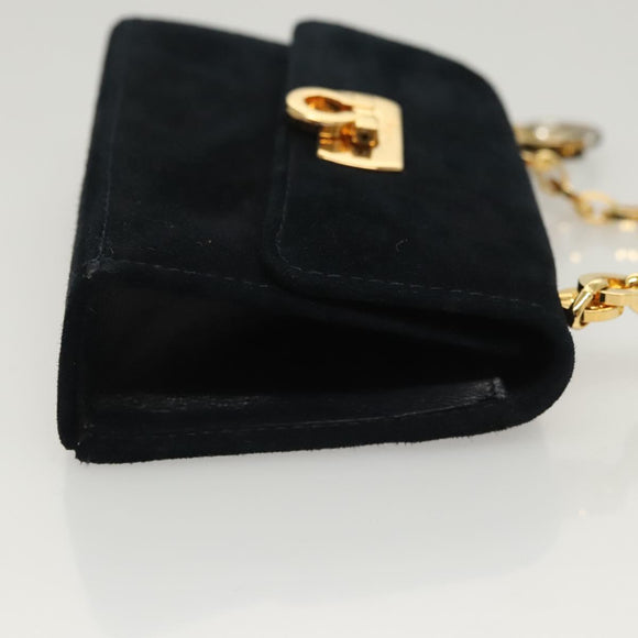 Salvatore Ferragamo Gancini Accessory Pouch Suede Black Gold Auth 126275