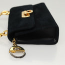 Salvatore Ferragamo Gancini Accessory Pouch Suede Black Gold Auth 126275-5