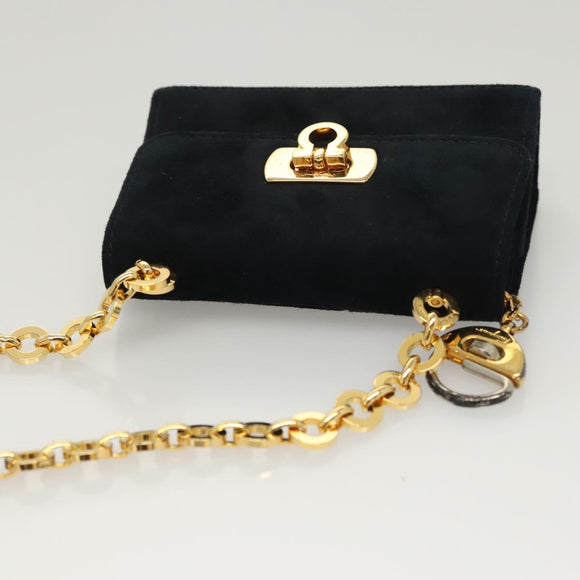 Salvatore Ferragamo Gancini Accessory Pouch Suede Black Gold Auth 126275