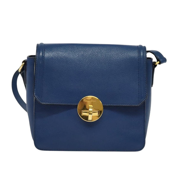 Miu Miu Shoulder Bag Leather Blue Gold Auth 126276