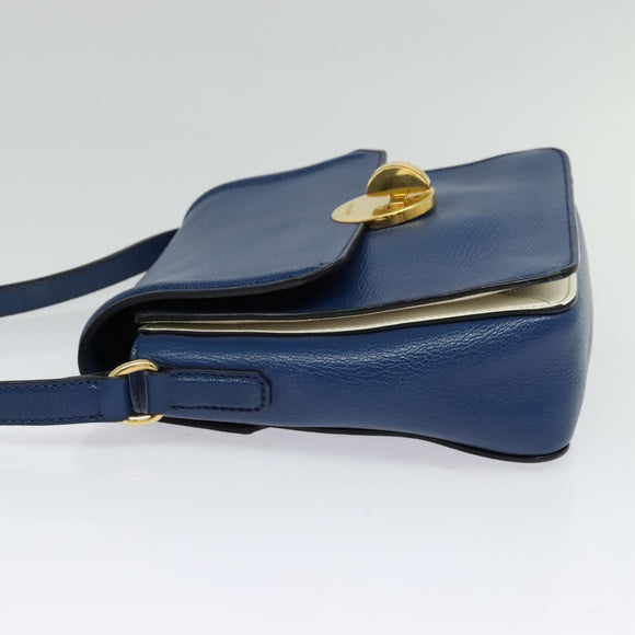 Miu Miu Shoulder Bag Leather Blue Gold Auth 126276