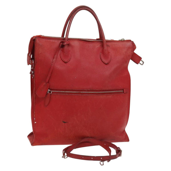 LOUIS VUITTON Hand Bag 2way 2014Stainless Steel Red LV Auth 126285