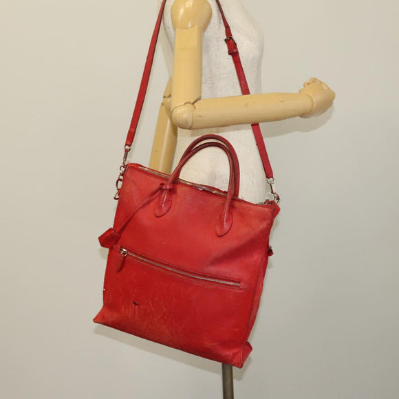 LOUIS VUITTON Hand Bag 2way 2014Stainless Steel Red LV Auth 126285