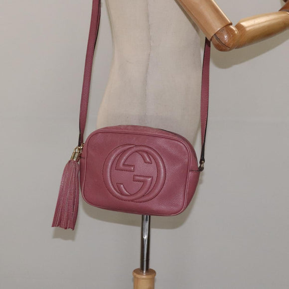 GUCCI Shoulder Bag Leather Pink Gold 308364 Auth 126289