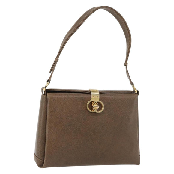 GUCCI Shoulder Bag Leather Brown Gold Auth 126290