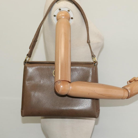 GUCCI Shoulder Bag Leather Brown Gold Auth 126290