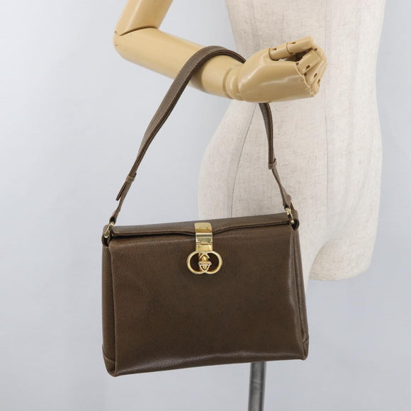 GUCCI Shoulder Bag Leather Brown Gold Auth 126290