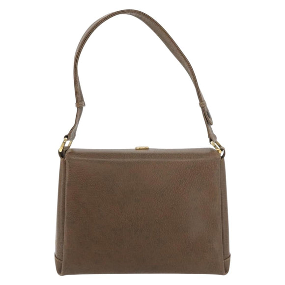 GUCCI Shoulder Bag Leather Brown Gold Auth 126290