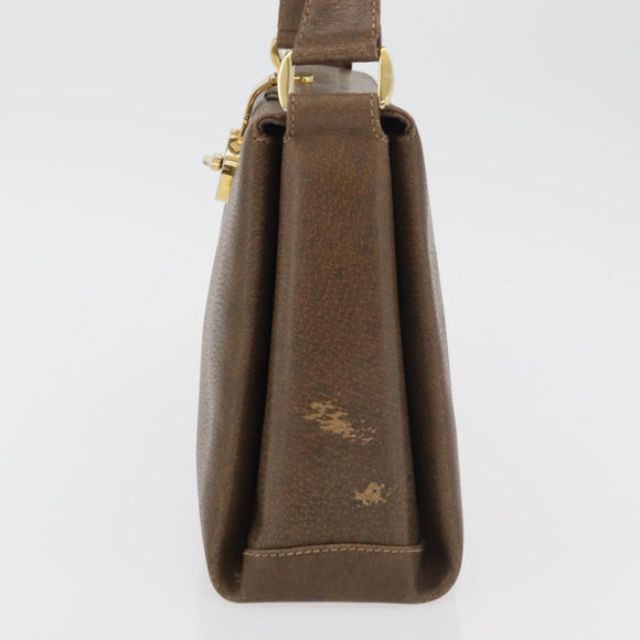 GUCCI Shoulder Bag Leather Brown Gold Auth 126290