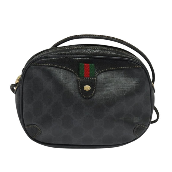 GUCCI GG Supreme Web Sherry Line Shoulder Bag PVC Black 156 02 066 Auth 126298