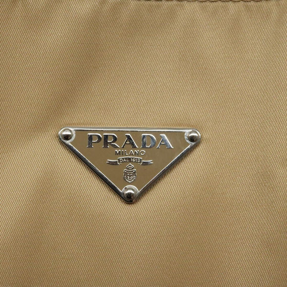 PRADA Tote Bag Nylon Beige Silver Auth 126300