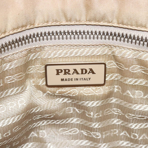 PRADA Tote Bag Nylon Beige Silver Auth 126300