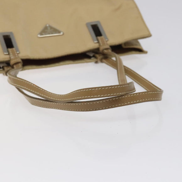 PRADA Tote Bag Nylon Beige Silver Auth 126300