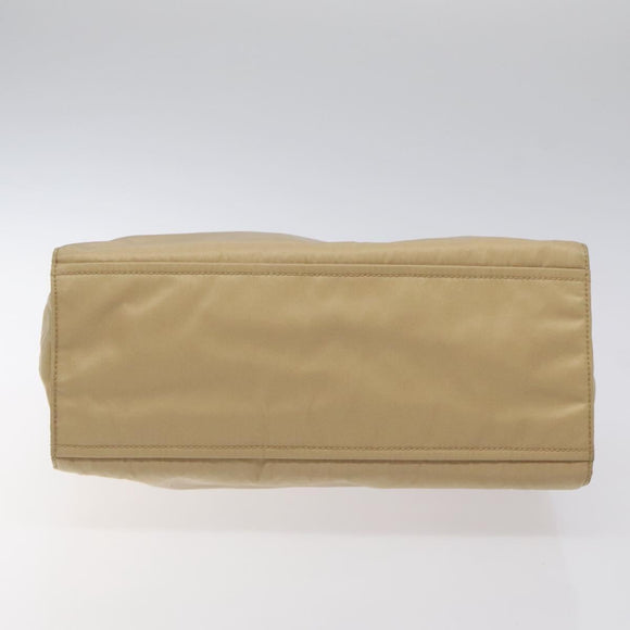 PRADA Tote Bag Nylon Beige Silver Auth 126300