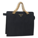 PRADA Hand Bag Nylon Navy Gold Auth 126301-1