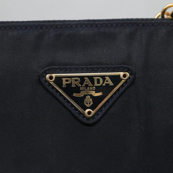 PRADA Hand Bag Nylon Navy Gold Auth 126301