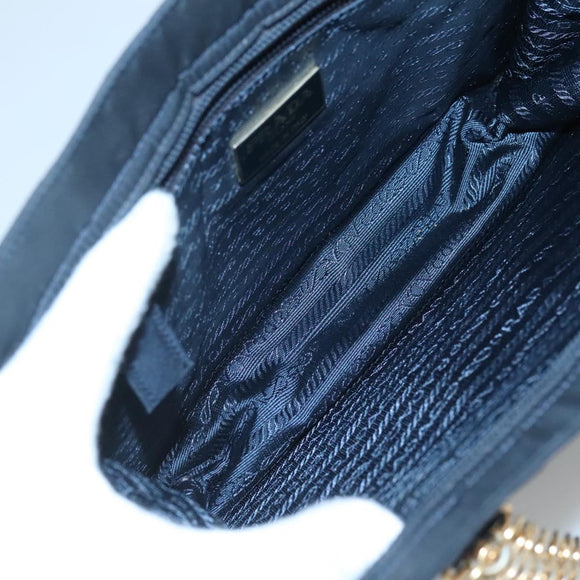 PRADA Hand Bag Nylon Navy Gold Auth 126301